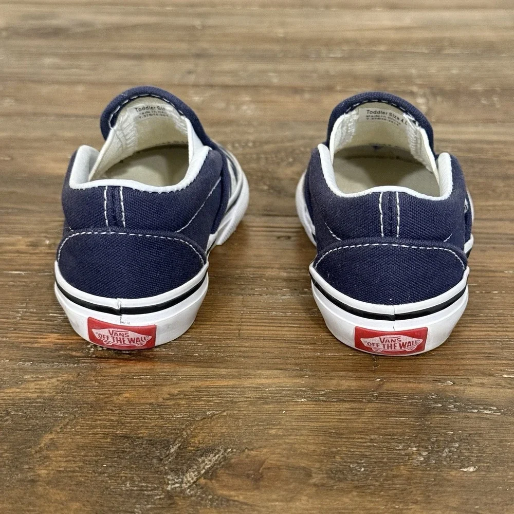 Vans SLIP ON Shark Glow in Dark Toddler Shoes Size 4 Blue White w/Box EUC